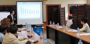 Dr. Ramon Bruesseler, ECCIL executive director, giving a lecture about Lao economy